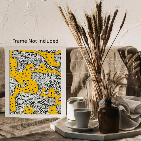 Posterizer 1 pcs- vibrant yellow background-black and withe leopards-Art for Animal Lovers-Abstract & Modern Art- Decor for Home & Office- unframe...