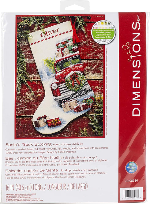 Dimensions Whimsical Counted Cross Stitch Kit Santa's Truck Stocking - 16"(1 Pc.) - Christmas Stocking, DIY Gift for Loved Ones, Ideal for Festive...