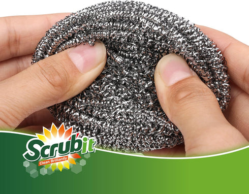 12 Pack Stainless Steel Scourers by Scrub It – Steel Wool Scrubber Pad Used for Dishes, Pots, Pans, and Ovens. Easy scouring for Tough Kitchen Cle...