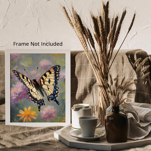 Posterizer 1 pcs- Beautiful butterfly flying over wild flwoers-Art for Animal Lovers-Floral Botanical Art- Gift for Men Women Teens-Living Room Be...