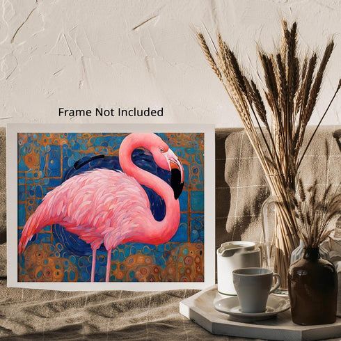 Posterizer 1 pcs- pink flamingo with mosaic style background-Art for Animal Lovers- Living Room Bedroom Decor- unframed wall art...