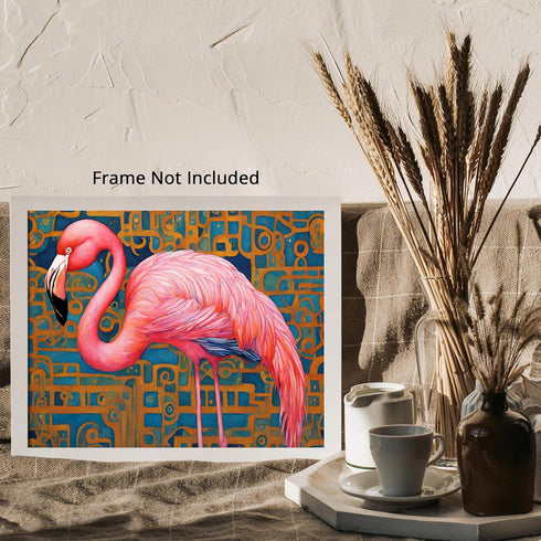Posterizer 1 pcs- pretty pink flamingo with mosaic background-Art for Animal Lovers- Living Room Bedroom Decor- unframed wall art...