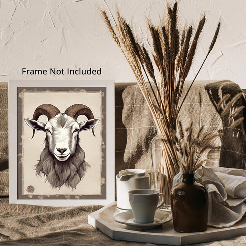 Posterizer 1 pcs- Portrait of a goat in a brown frame-Art for Animal Lovers- Gift for Men Women Entrepreneur Teens-Living Room Bedroom Decor- unfr...