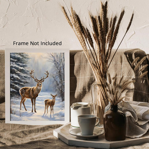 Posterizer 1 pcs-majestic deer in snowy winter scene-oil painting style-11-Art for Animal Lovers-Landscape & Nature Art-Decor for Home & Office- u...