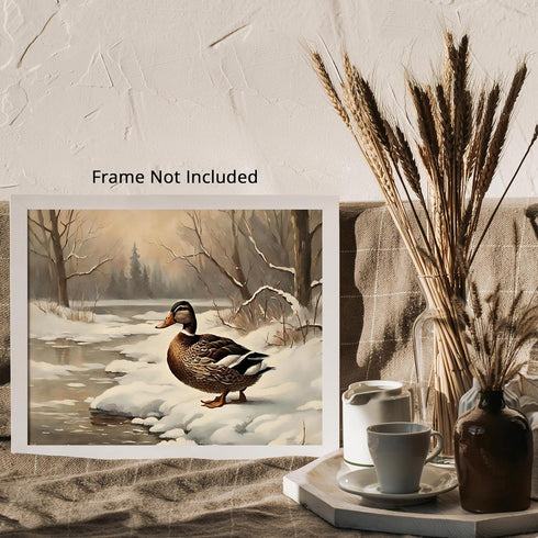 Posterizer 1 pcs-duck in snowy winter nature-oil painting style 2-Art for Animal Lovers-Landscape & Nature Art-Decor for Home & Office- unframed w...