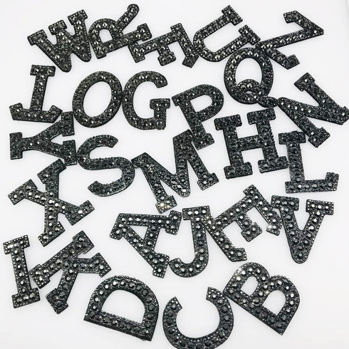Woohome 26PCS Iron On Patch Rhinestone A-Z Black Pearl Patch Bling Letter Applique Rhinestone Pearl English Letter Sew On Patches Glitter Alphabet...