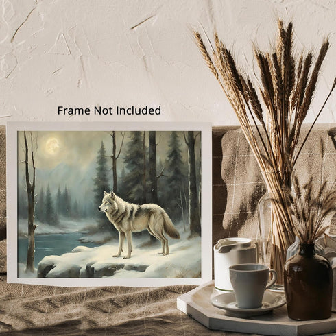 Posterizer 1 pcs-gray wolf in snowy wintery nature-oil painting style 2-Art for Animal Lovers-Landscape & Nature Art-Decor for Home & Office- unfr...