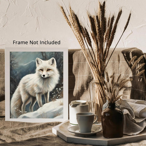 Posterizer 1 pcs-white arctic fox in snowy winter scene-oil painting style 7-Art for Animal Lovers-Landscape & Nature Art-Decor for Home & Office-...