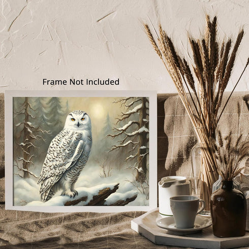 Posterizer 1 pcs-snowy winter scene of a white owl-oil painting style 7-Art for Animal Lovers-Landscape & Nature Art-Decor for Home & Office- unfr...