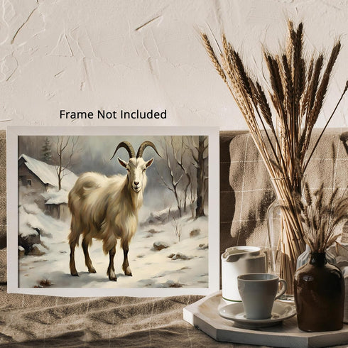 Posterizer 1 pcs-goat in snowy winter nature-oil painting style 6-Art for Animal Lovers-Landscape & Nature Art-Decor for Home & Office- unframed w...