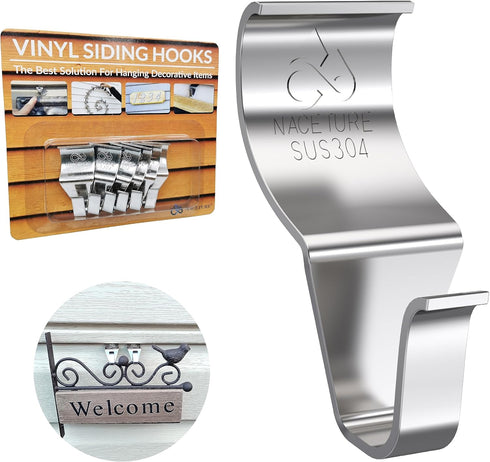 NACETURE Vinyl Siding Hooks Hanger (6 Pack) | No Drill Vinyl Siding Clips for Hanging Outdoor Decor...