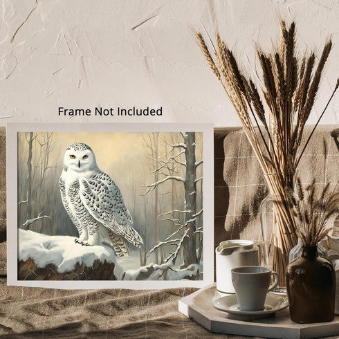 Posterizer 1 pcs-snowy winter scene of a white owl-oil painting style 3-Art for Animal Lovers-Landscape & Nature Art-Decor for Home & Office- unfr...