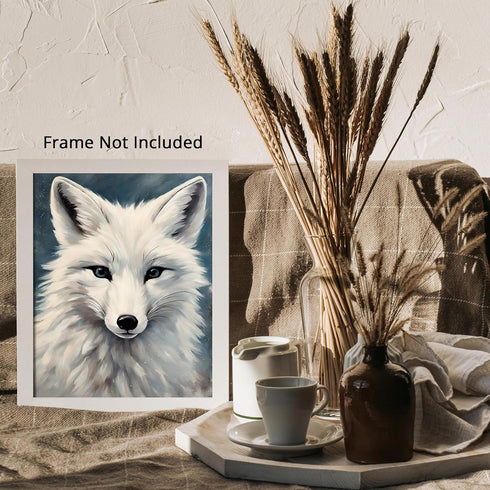 Posterizer 1 pcs-white arctic fox in snowy winter scene-oil painting style 13-Art for Animal Lovers-Landscape & Nature Art-Decor for Home & Office...