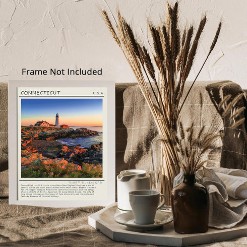 Posterizer 1 pcs-Connecticut United States info-Geography Travel Poster-Adventure Wall Art Gift for Men Women Entrepreneur Teens Decor for Home ...