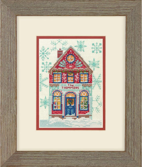 Dimensions 70-08988 Ivory, 5" x 7" Holiday Home Counted Cross Stitch Kit, 14 Navy Aida...
