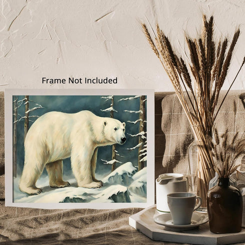 Posterizer 1 pcs-polar bear in snowy winter scene-oil painting style -2-Art for Animal Lovers-Landscape & Nature Art-Decor for Home & Office- unfr...