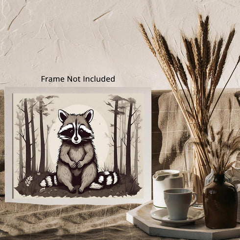 Posterizer 1 pcs- Cute raccoon sitting on the ground in jungle-Art for Animal Lovers-Floral Botanical Art- Gift for Men Women Teens-Living Room B...