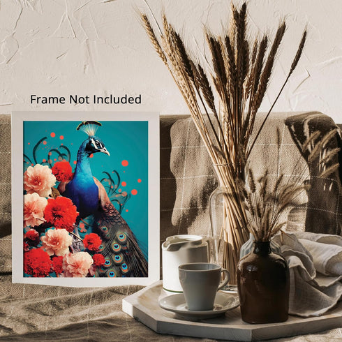 Posterizer 1 pcs-beautiful peacock bird with flowers collage-Art for Animal Lovers-Landscape & Nature Art-Gift For Animal Lovers- UNFRAMED Wall Ar...