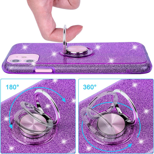 Wisdompro Glitter Case for iPhone 11, with Ring Holder Kickstand for Women Girls - Purple...