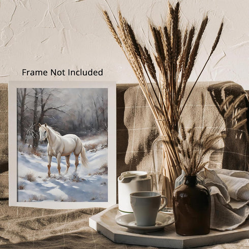 Posterizer 1 pcs-majestic horse in snowy winter scene-oil painting style-7-Art for Animal Lovers-Landscape & Nature Art-Decor for Home & Office- u...