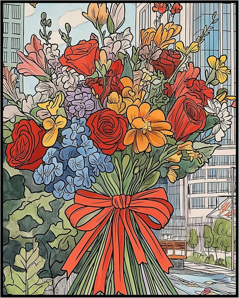 Posterizer 1 pcs-Valentine’s bouquet of your favorite flowers cute poster -1-Floral & Botanical Art-Romantic Art-Gift for Couples boyfriend girlfr...