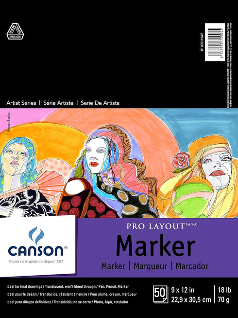 Canson Artist Series Pro Layout Marker Paper, Foldover Pad, 9x12 inches, 50 Sheets (18lb/70g) - Artist Paper for Adults and Students...