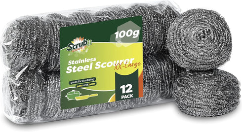 12 Pack Stainless Steel Scourers by Scrub It – Steel Wool Scrubber Pad Used for Dishes, Pots, Pans, and Ovens. Easy scouring for Tough Kitchen Cle...