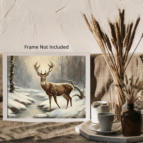 Posterizer 1 pcs-majestic deer in snowy winter scene-oil painting style-7-Art for Animal Lovers-Landscape & Nature Art-Decor for Home & Office- un...