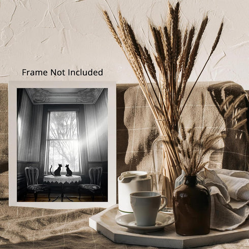 Posterizer 1 pcs-mysterious gothic house-black cats sitting on the table 1-Art for Animal Lovers-Gothic Art-Living Room Bedroom Decor- unframed wa...