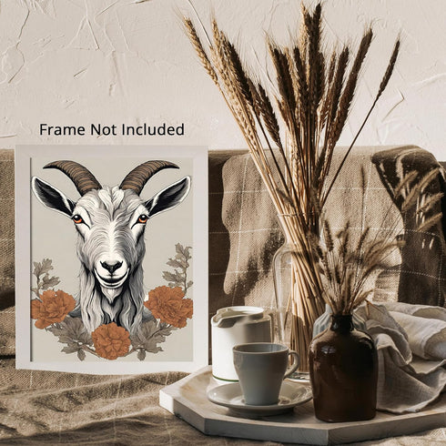 Posterizer 1 pcs- Beautiful goat with red flowers arround its neck-Art for Animal Lovers-Floral Botanical Art- Gift for Men Women Teens-Living Roo...