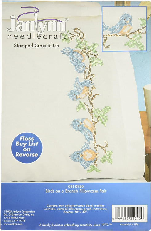 Janlynn 9015 Birds On A Branch Pillowcase Pair Stamped Cross Stitch-20 X30...