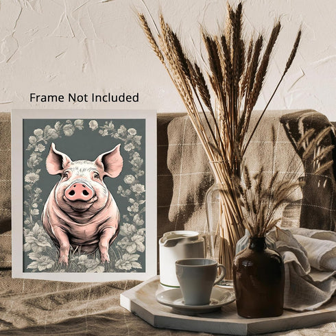 Posterizer 1 pcs- Cute pig with a gray background-Art for Animal Lovers-Abstract & Modern Art- Gift for Men Women Entrepreneur Teens-Living Room B...