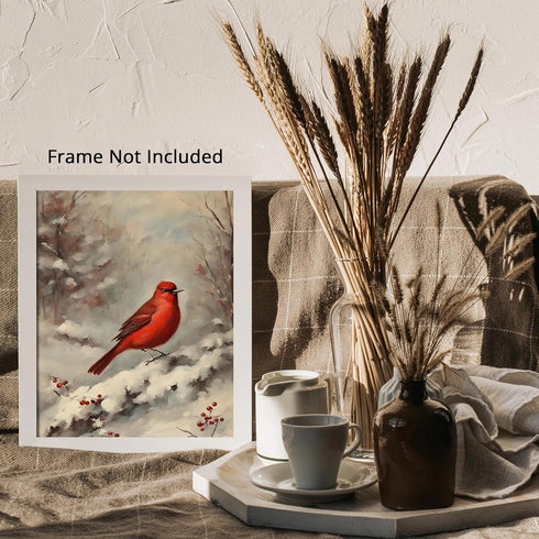 Posterizer 1 pcs-little bird in snowy winter scene-oil painting style -1-Art for Animal Lovers-Landscape & Nature Art-Decor for Home & Office- unf...
