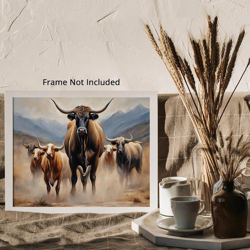 Posterizer 1 pcs- A group of brown bull in a desert-Art for Animal Lovers-Landscape & Nature Art- Gift for Men Women Entrepreneur Teens-Living Roo...