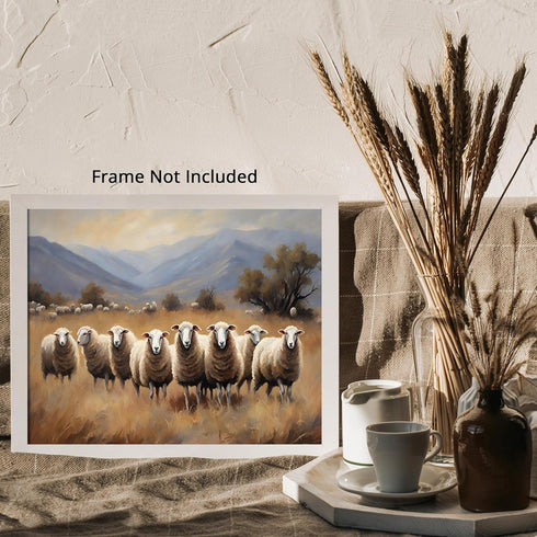 Posterizer 1 pcs- A group of sheep with a background of mountains-Art for Animal Lovers-Landscape & Nature Art- Gift for Men Women Teens-Decor fo...