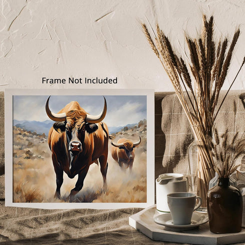 Posterizer 1 pcs- Two strong bull in the desert-Art for Animal Lovers-Landscape & Nature Art- Gift for Men Women Entrepreneur Teens-Living Room Be...