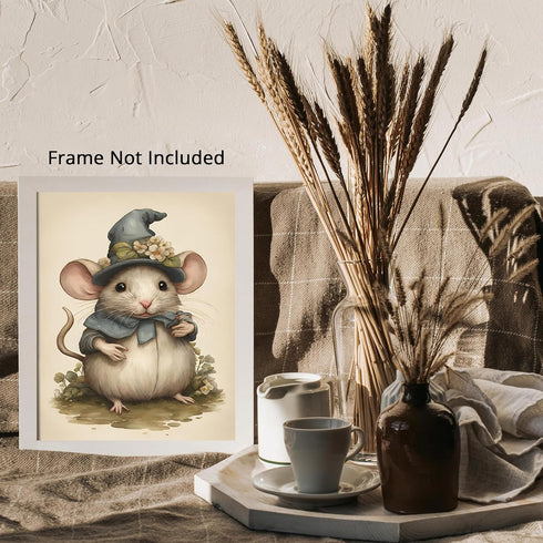 Posterizer 1 pcs- Cute white mouse with a blue hat-Art for Animal Lovers- Gift for Men Women Entrepreneur Teens-Decor for Home & Office- unframed ...