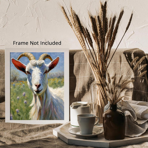 Posterizer 1 pcs- White goat with a background of purple flowers-Art for Animal Lovers-Floral Botanical Art- Gift for Men Women Teens-Living Room...