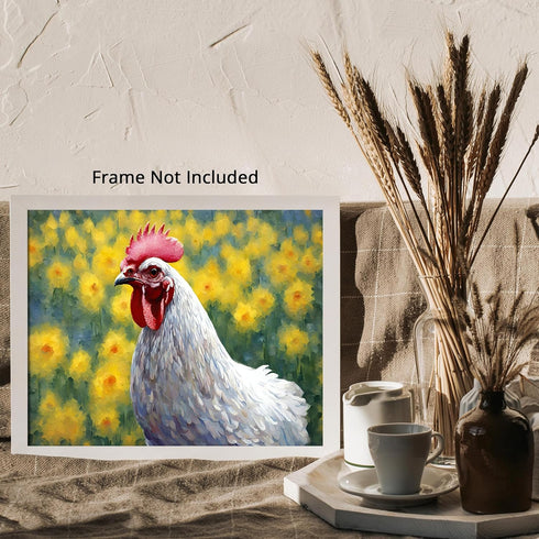 Posterizer 1 pcs- cute rooster in the flower field-Art for Animal Lovers-Landscape & Nature Art- Living Room Bedroom Decor- unframed wall art...