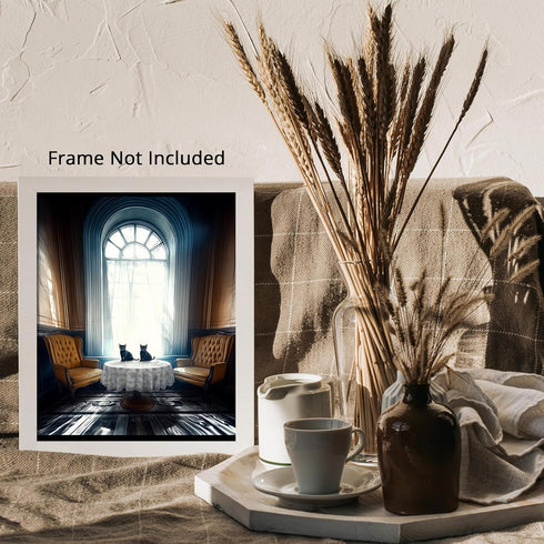 Posterizer 1 pcs-mysterious gothic house-black cats sitting on the table 2-Art for Animal Lovers-Gothic Art-Living Room Bedroom Decor- unframed wa...