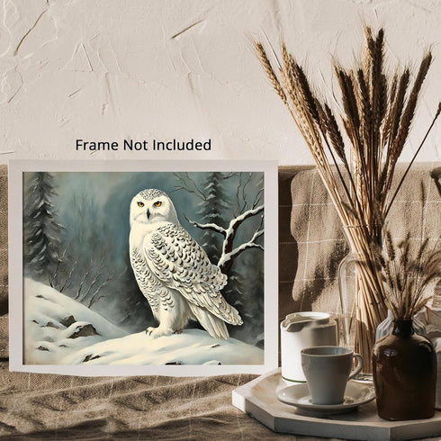 Posterizer 1 pcs-snowy winter scene of a white owl-oil painting style 6-Art for Animal Lovers-Landscape & Nature Art-Decor for Home & Office- unfr...