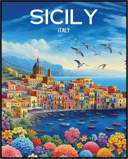 Posterizer 1 pcs-Italy Sicily Print Italy Landscape Travel Poster-Adventure Wall Art-GIft for Men Women Teens-Decor for Home & Office- unframed wa...
