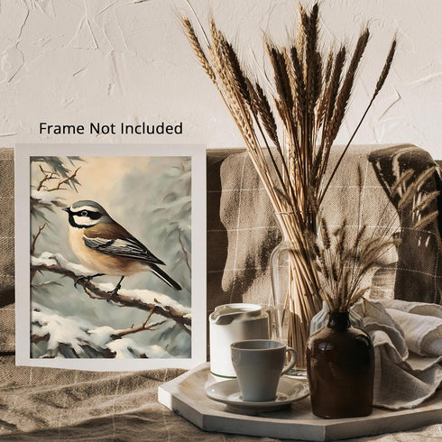 Posterizer 1 pcs-little bird in snowy winter scene-oil painting style -6-Art for Animal Lovers-Landscape & Nature Art-Decor for Home & Office- unf...