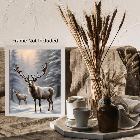 Posterizer 1 pcs-majestic deer in snowy winter scene-oil painting style-15-Art for Animal Lovers-Landscape & Nature Art-Decor for Home & Office- u...