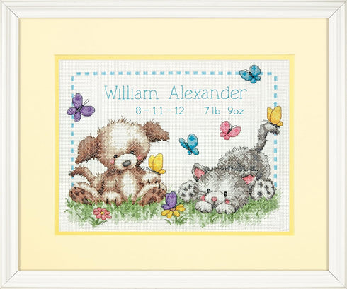 DIMENSIONS 70-73883 Pet Friends Birth Record, Counted Cross Stitch , White...