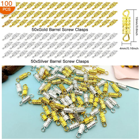 100Pcs Barrel Screw Clasps for Jewelry Making,Screw Twist Clasps Necklace Bracelet Clasp for Jewelry Finding,DIY Necklace Bracelet Supplies...
