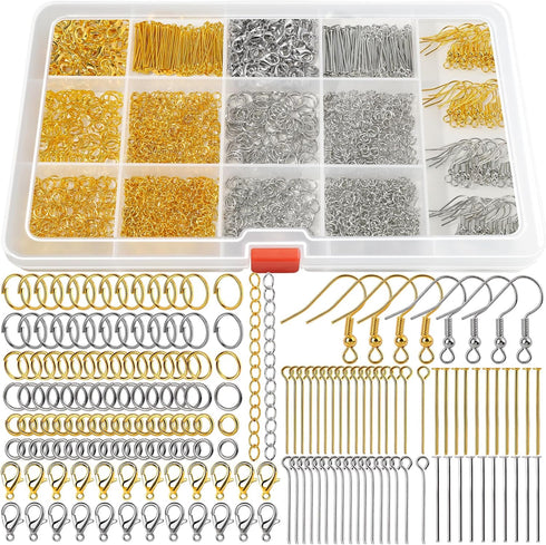 LEOBRO 1200PCS Jewelry Making Supplies, Jump Rings for Jewelry Making, Earring Hooks Earring Findings for Jewelry Making, Silver Gold Jump Rings, ...