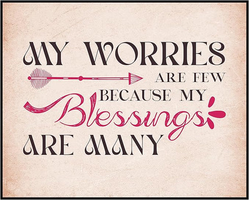 Posterizer 1 pcs-My Worries Are Few Blessings Are Many-Spiritual Saying-Quotes-Motivational & Inspirational Art-Gift for book lovers- unframed wal...