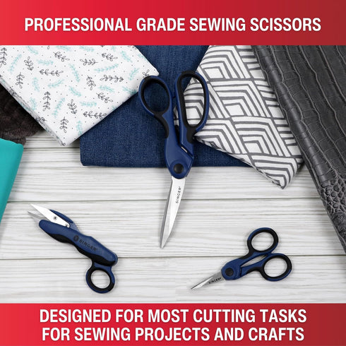 SINGER ProSeries Sewing Scissors Bundle, 8.5" Heavy Duty Fabric Scissors, 4.5" Detail Embroidery Scissors, 5" Thread Snips with Comfort Grip (Dark...