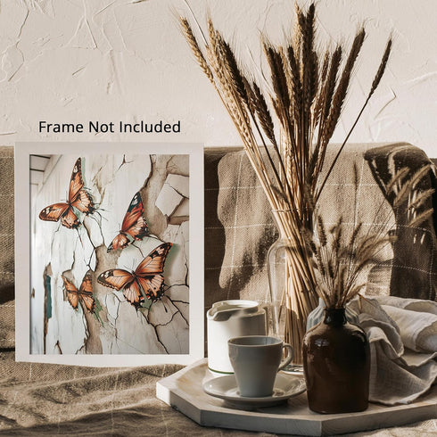 Posterizer-vibrant butterflies on old wall -3-Art for Animal Lovers-Abstract & Modern Art-decor for Girls, Teens Bedroom- unframed wall art...
